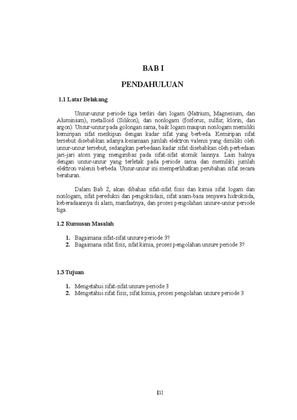 Unsur periode 3 BAB I PENDAHULUAN 1 Latar Belakang Unsurunsur