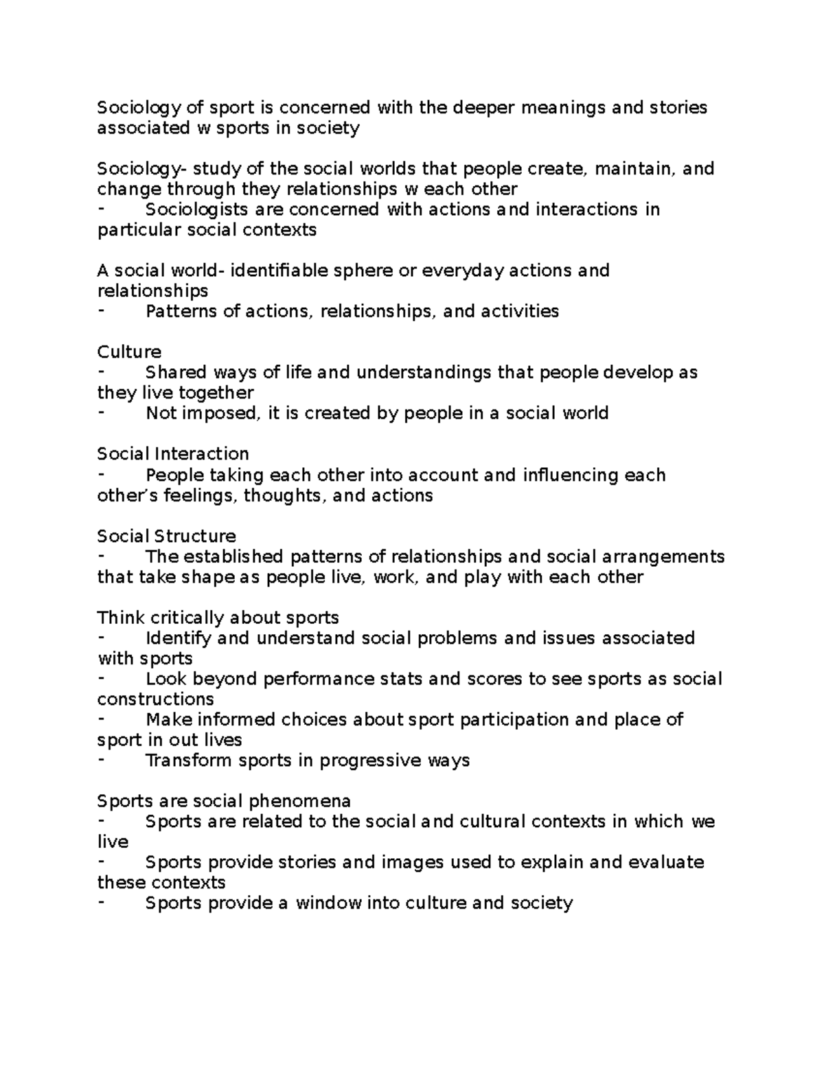 Srm 242 notes ideologies and theories - Sociology of sport is concerned ...