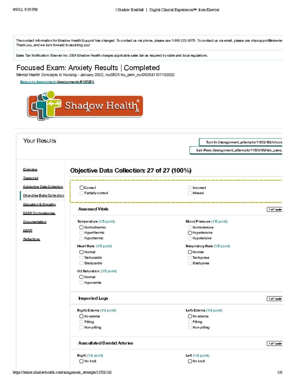 Anxiety objec Shadow Health® │ Digital Clinical Experiences™ from