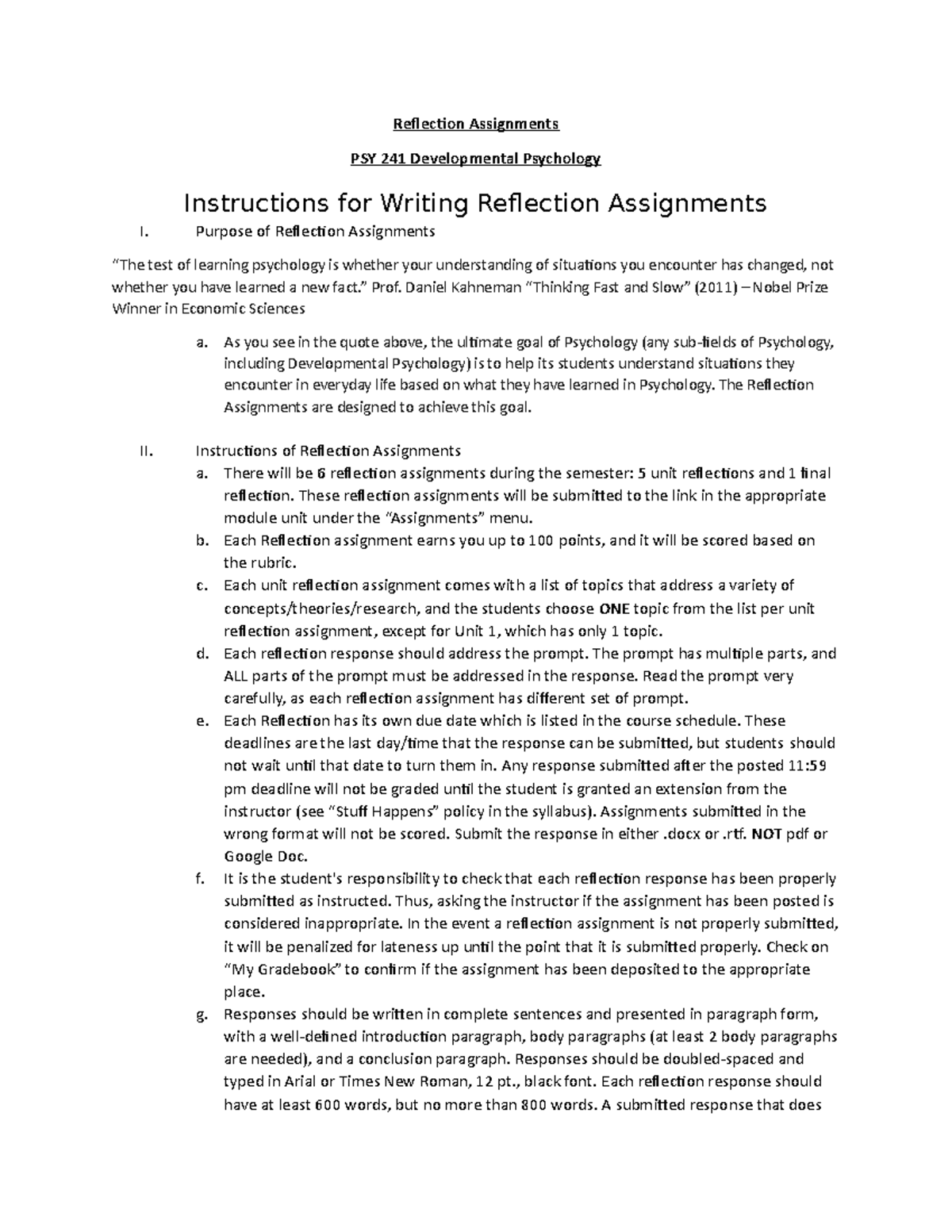 assignments for developmental psychology