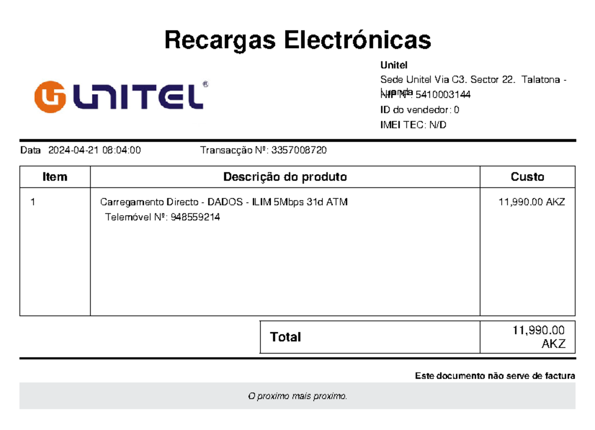 Comprovativo 3357008720 - Telecommunication Engineering - Recargas ...