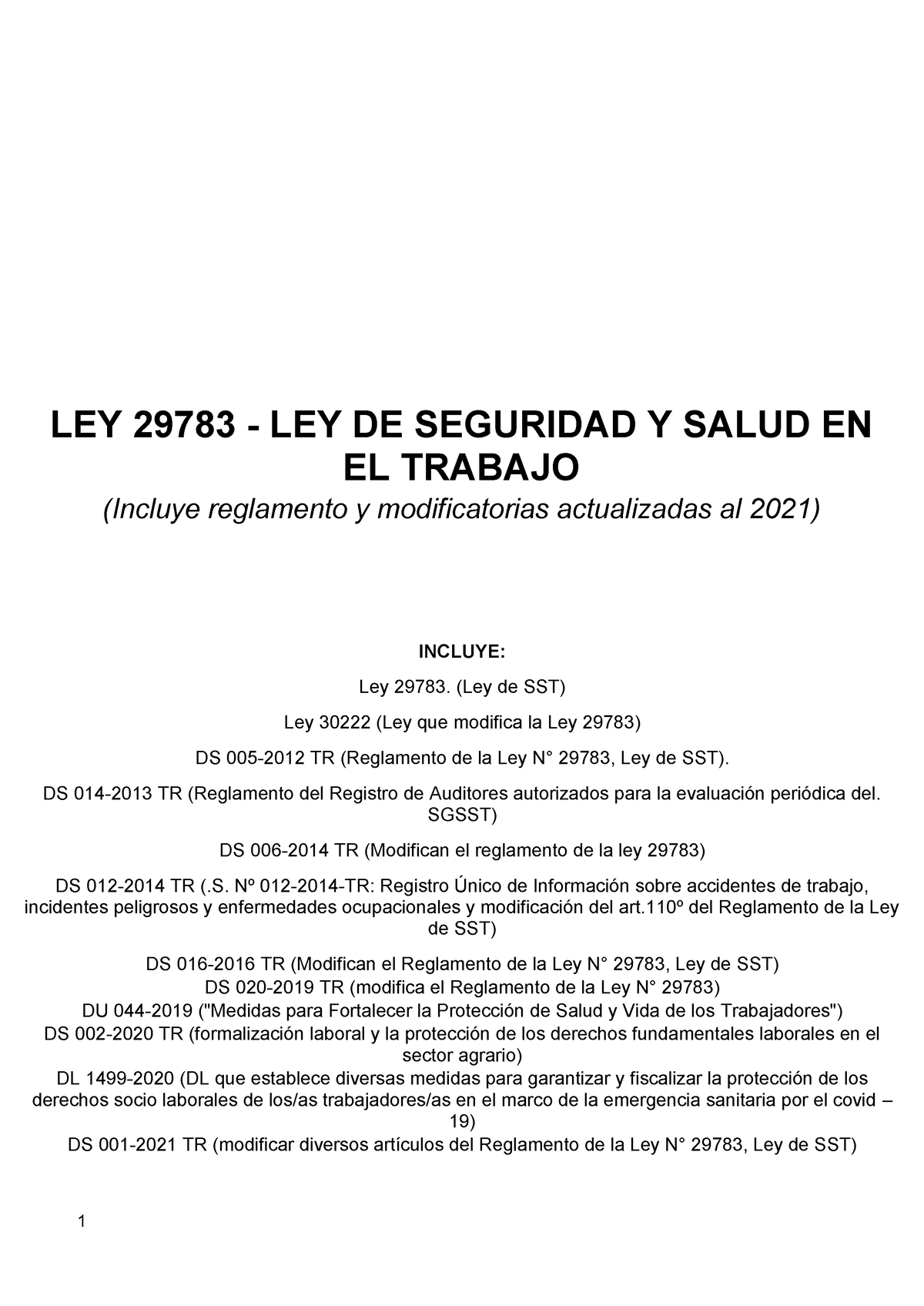 Ley 29783 Actualizada Al 2021 Ley 29783 Ley De Seguridad Y Salud En El Trabajo Incluye 2420