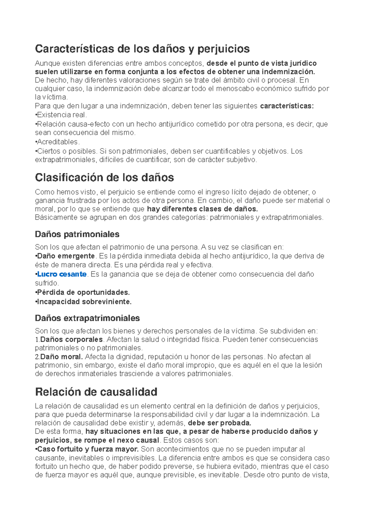 Tipos de daños - Características de los daños y perjuicios Aunque ...