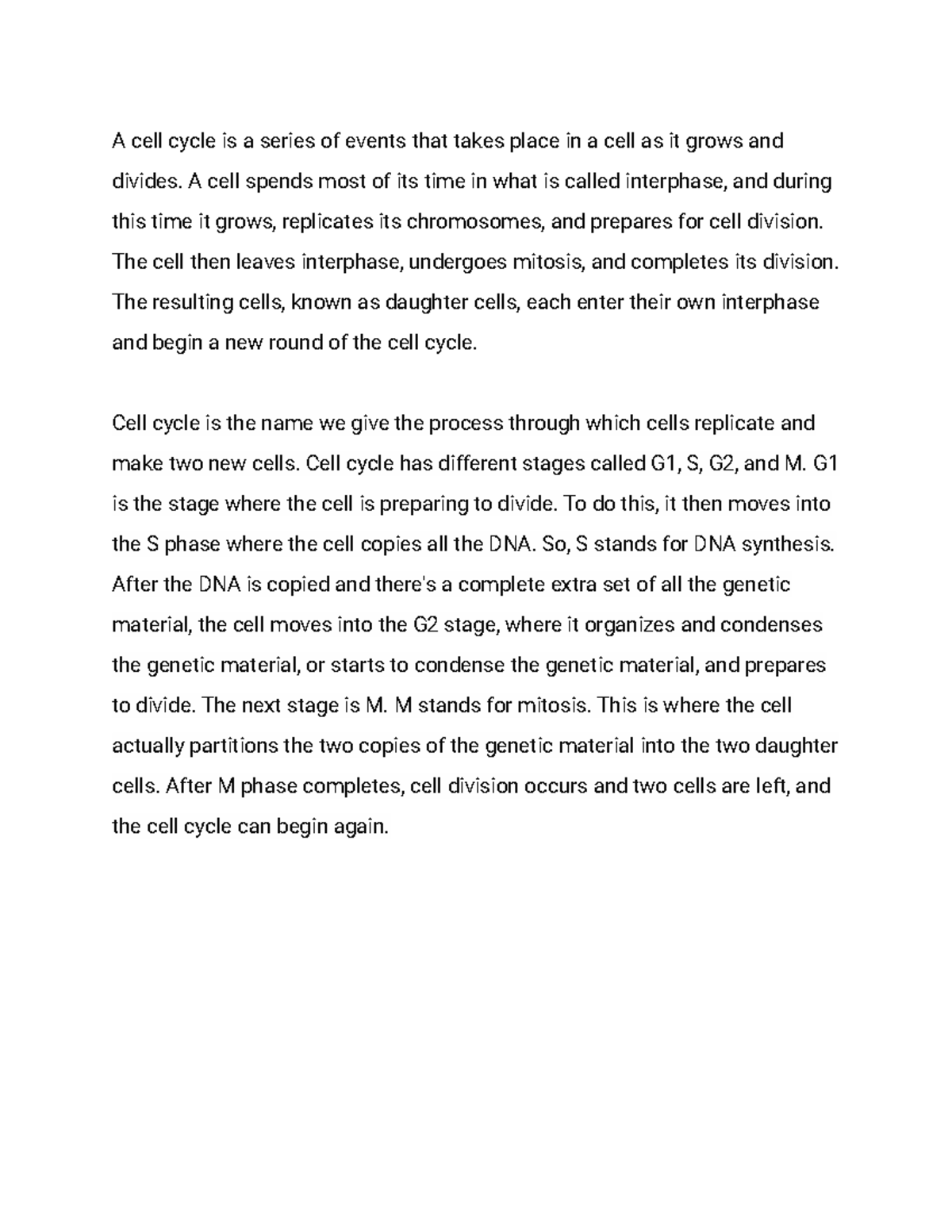 write an informative essay about the key points in the cell cycle