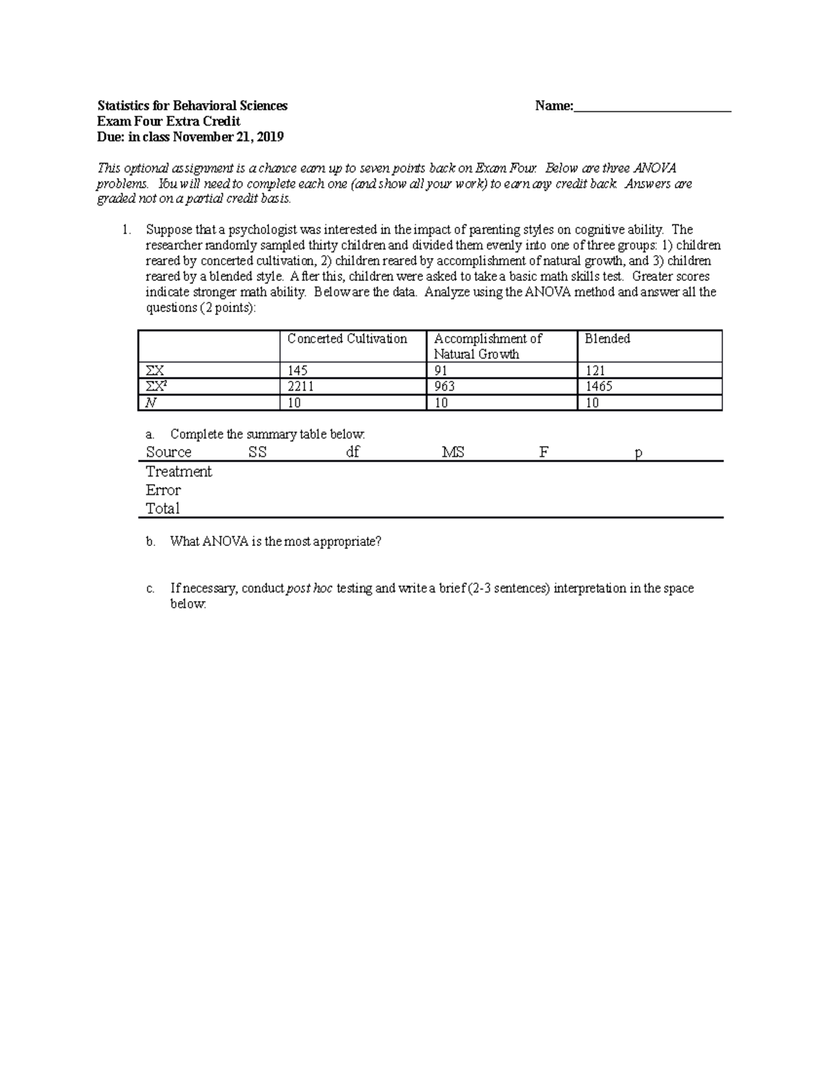 Ex4ec - Professor Dr. Grady - Statistics for Behavioral Sciences Name ...