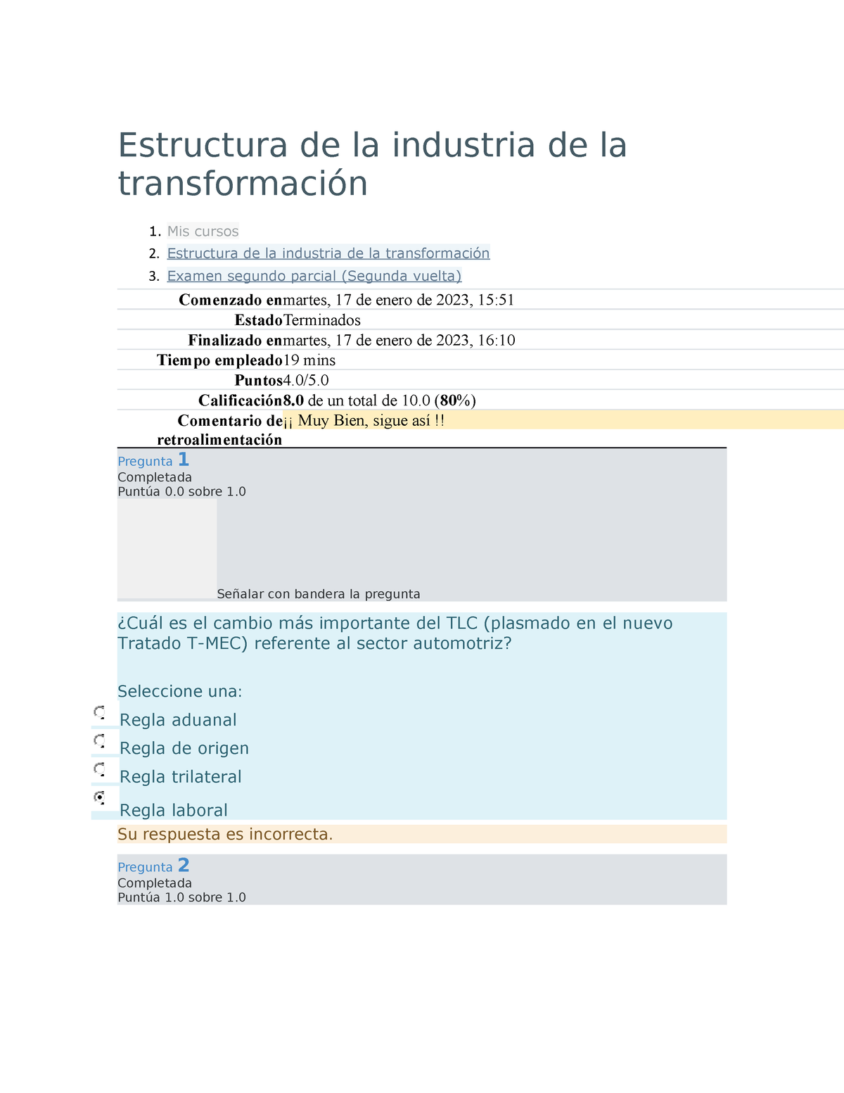 Examen de segunda vuelta Estructura de la industria de la transformación -  Estructura de la - Studocu