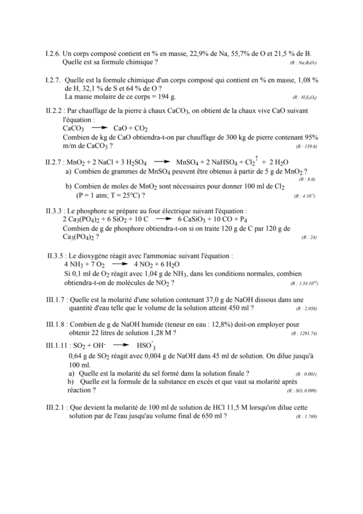 Chimie Exo Fait En Cours - Chimie Générale Et Minérale - Studocu