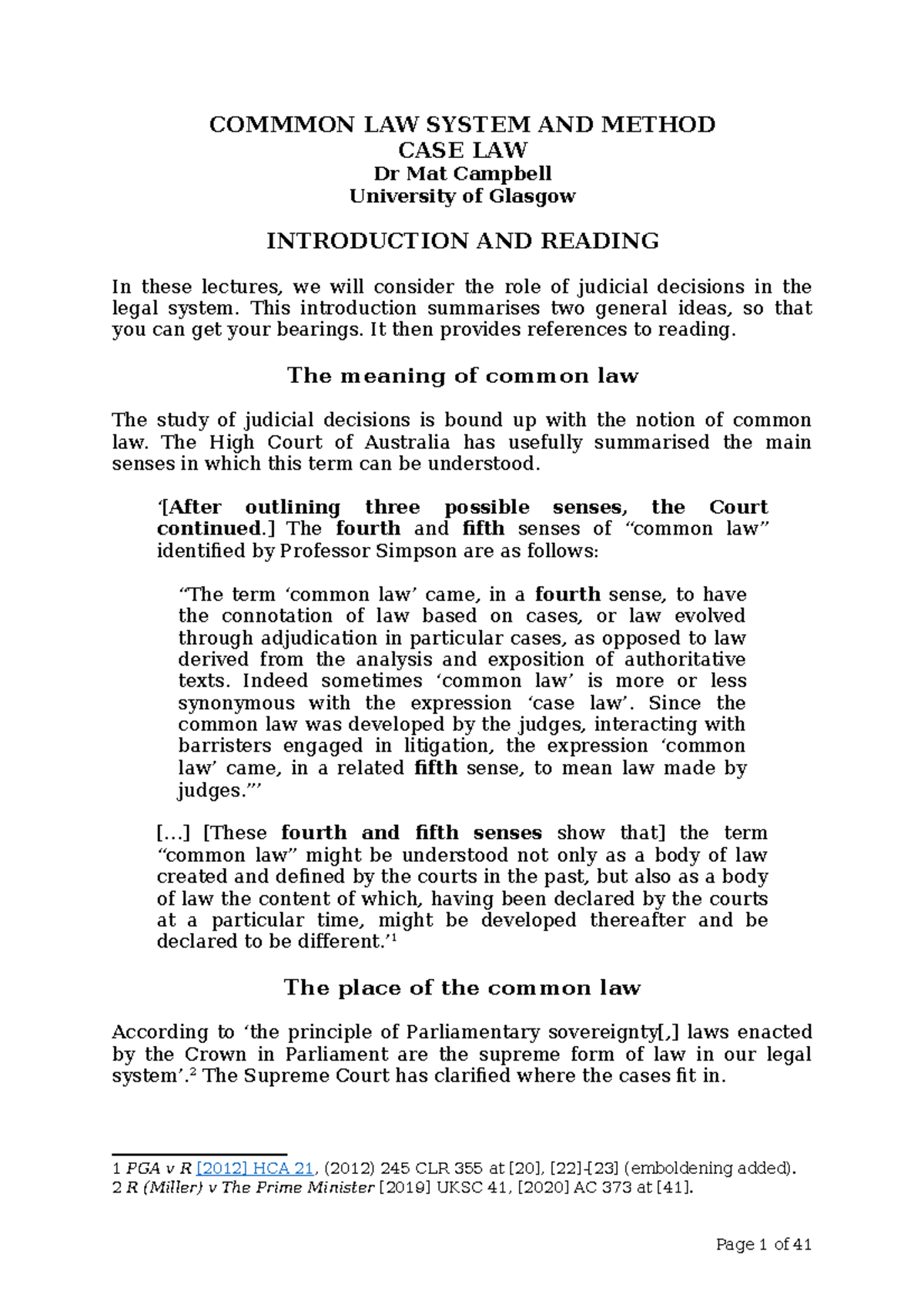 Lecture Handout Pt II. Case Law - Lectures 7-12 Weeks 4-6 - Short ...