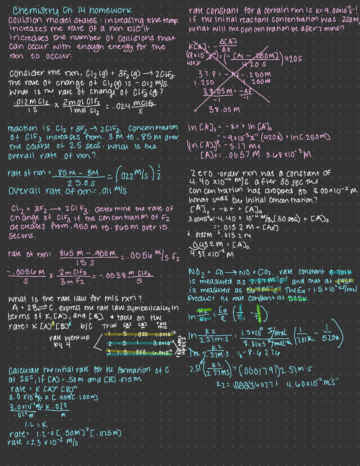 Chapter 14 Kinetics practice problems - Chemistry ch. 14 homework rate ...