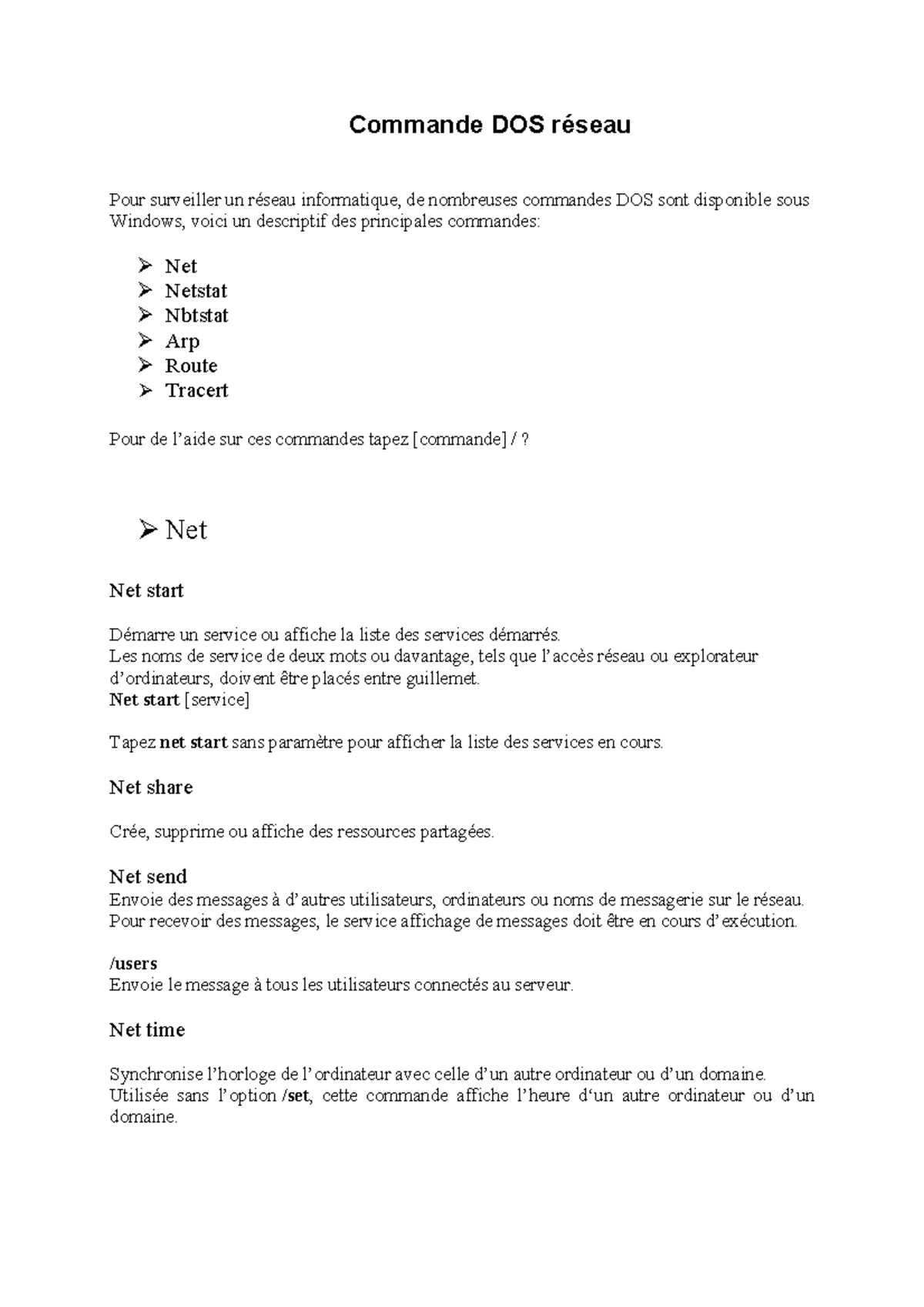 Commande%20DOS%20r%E9seau - Commande DOS réseau Pour surveiller un ...