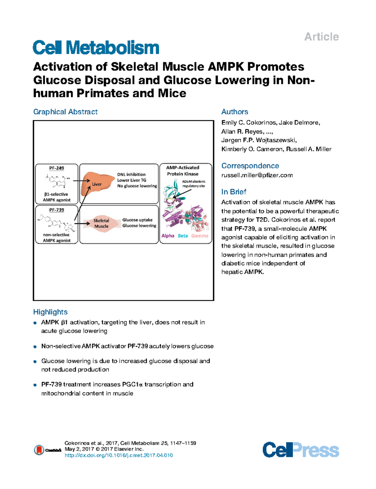 Cell Metabolism 2017 Skeletal Muscle AMPK Promotes Glucose Lowering ...