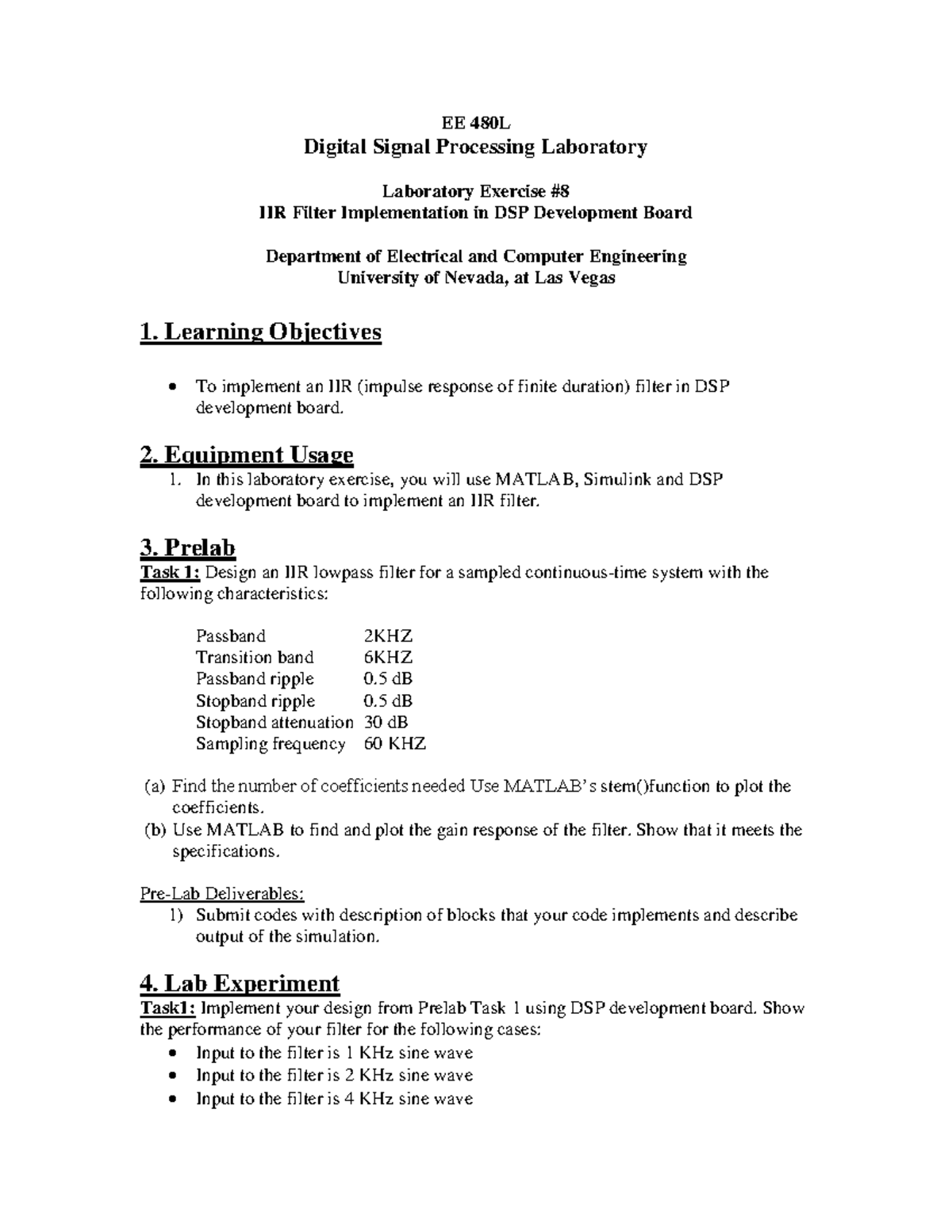 Tutorial work - 9 - EE 480L Digital Signal Processing Laboratory