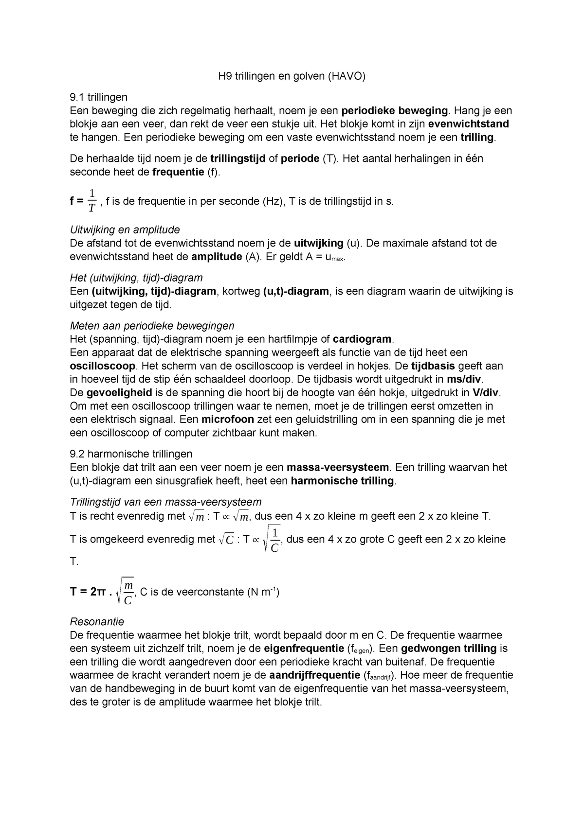 Systematische Natuurkunde H9 Trillingen En Golven - H9 Trillingen En ...