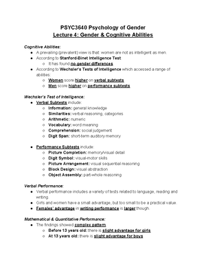 PSYC3640 lect 2 - Lecture notes 2 - Psychology of Gender - CUHK - Studocu