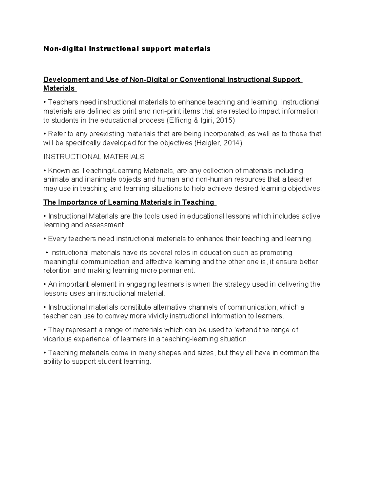 Non digital Nondigital instructional support materials Development