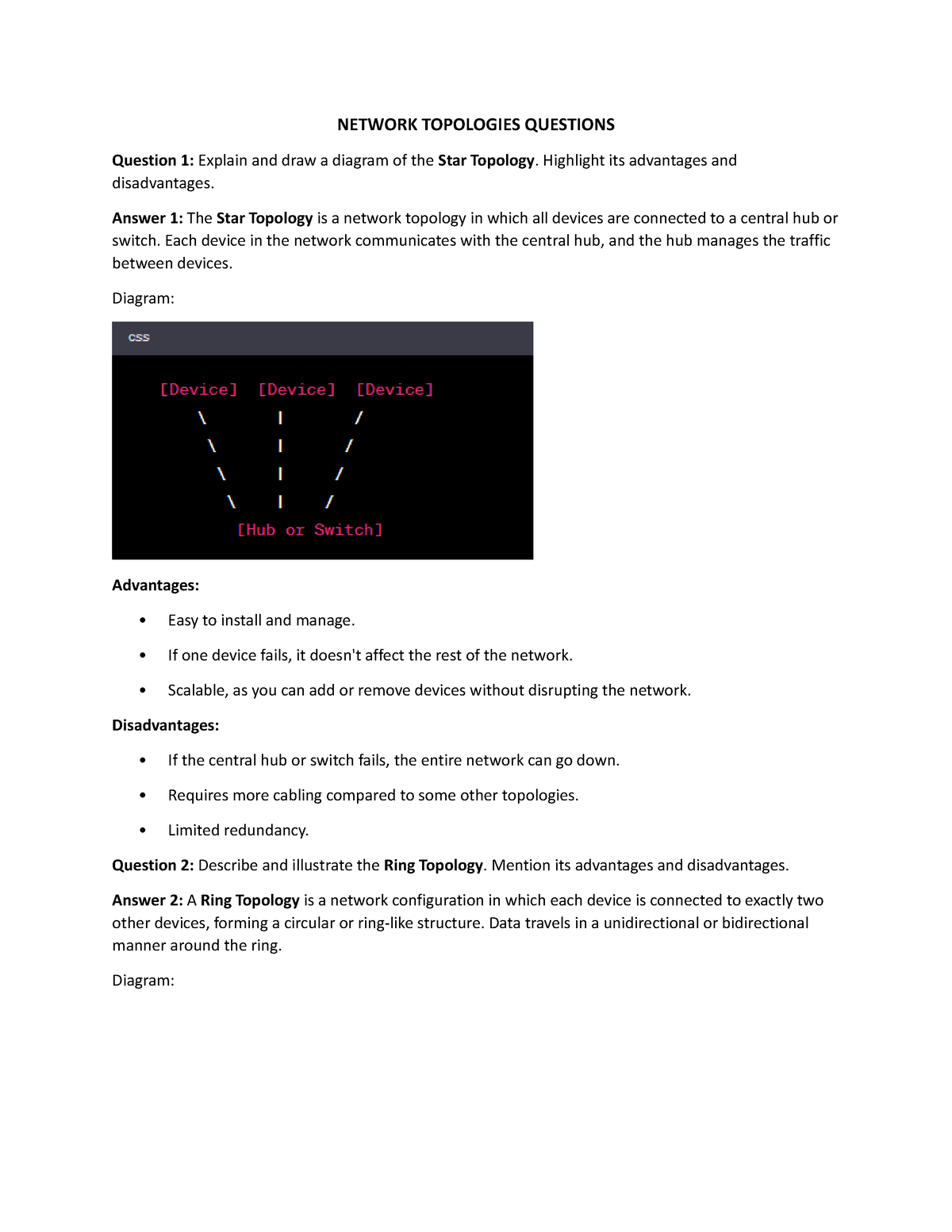 Network Topologies Questions - NETWORK TOPOLOGIES QUESTIONS Question 1 ...