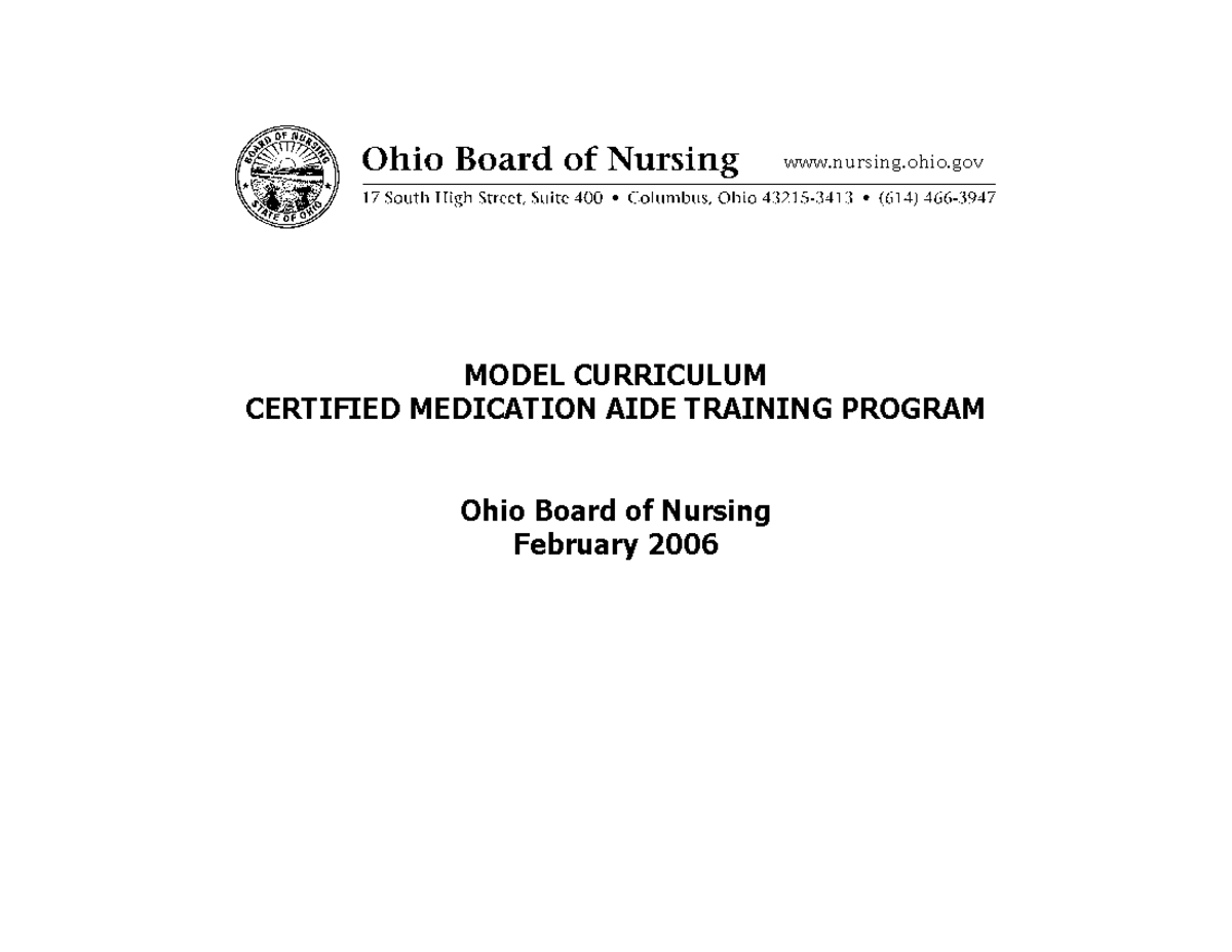 Ohio QMA NA such a great docement nursing.ohio MODEL CURRICULUM