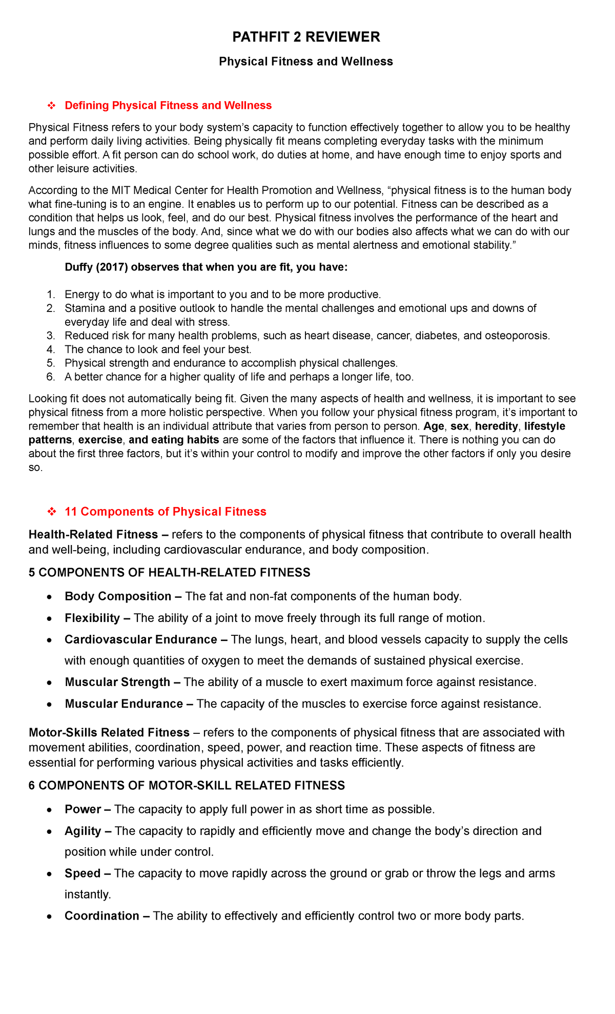 27414075 - Summary Education - PATHFIT 2 REVIEWER Physical Fitness and ...