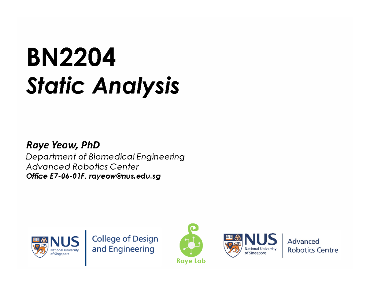 Raye [2023-24] BN2204 Lecture 3 - Static Analysis - BN2204 Static ...