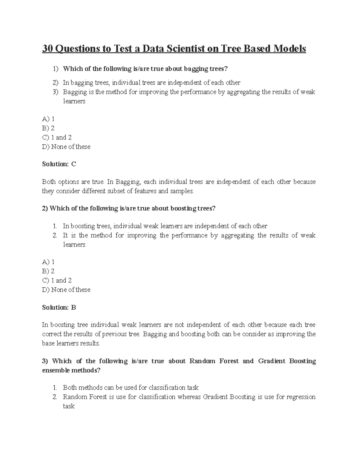 Decision Tree MCQ - I love Data Science - 30 Questions to Test a Data ...