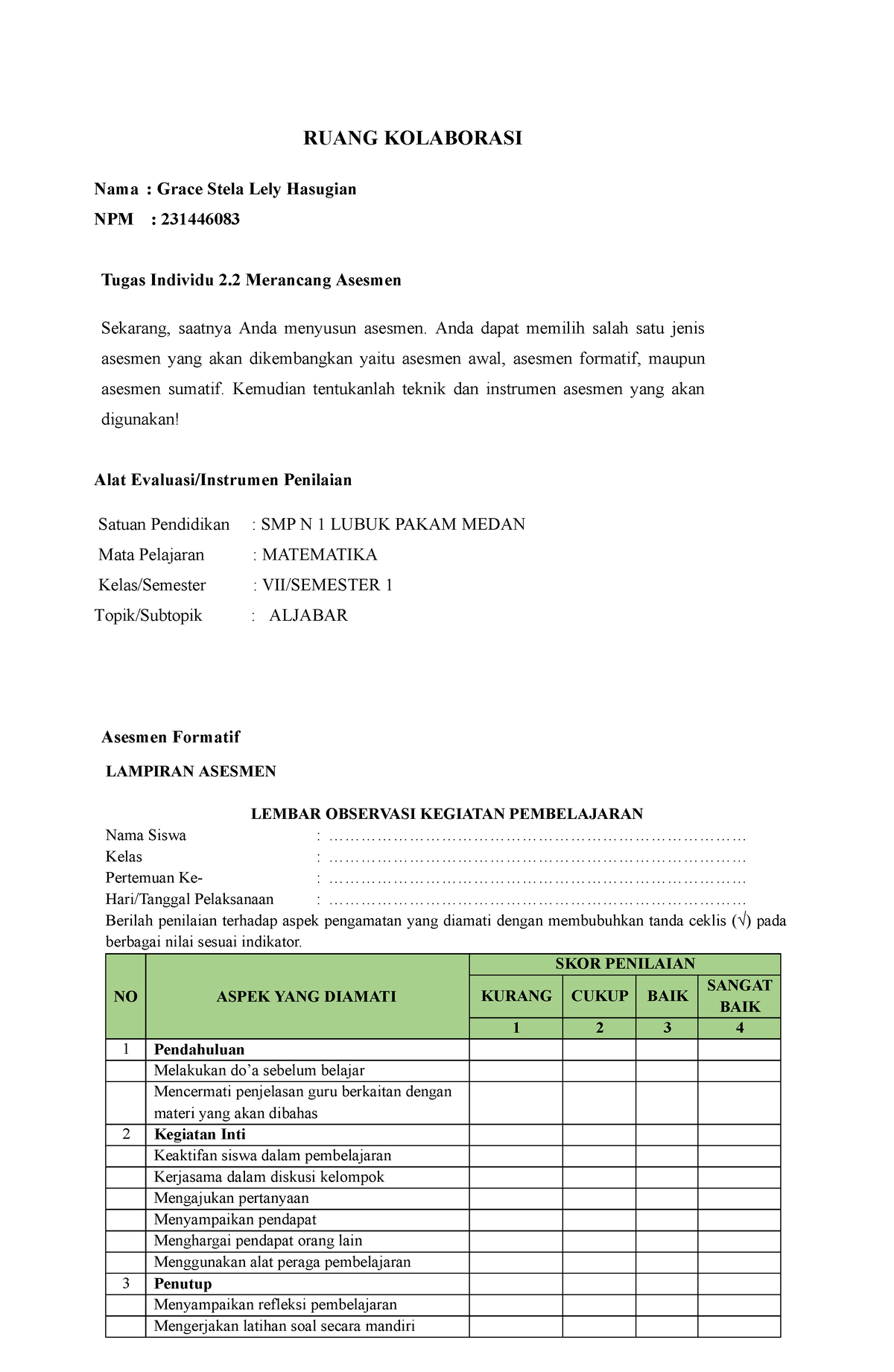 Grace Stela Tugas Individu 2.2. Menyusun Instrumen - RUANG KOLABORASI ...