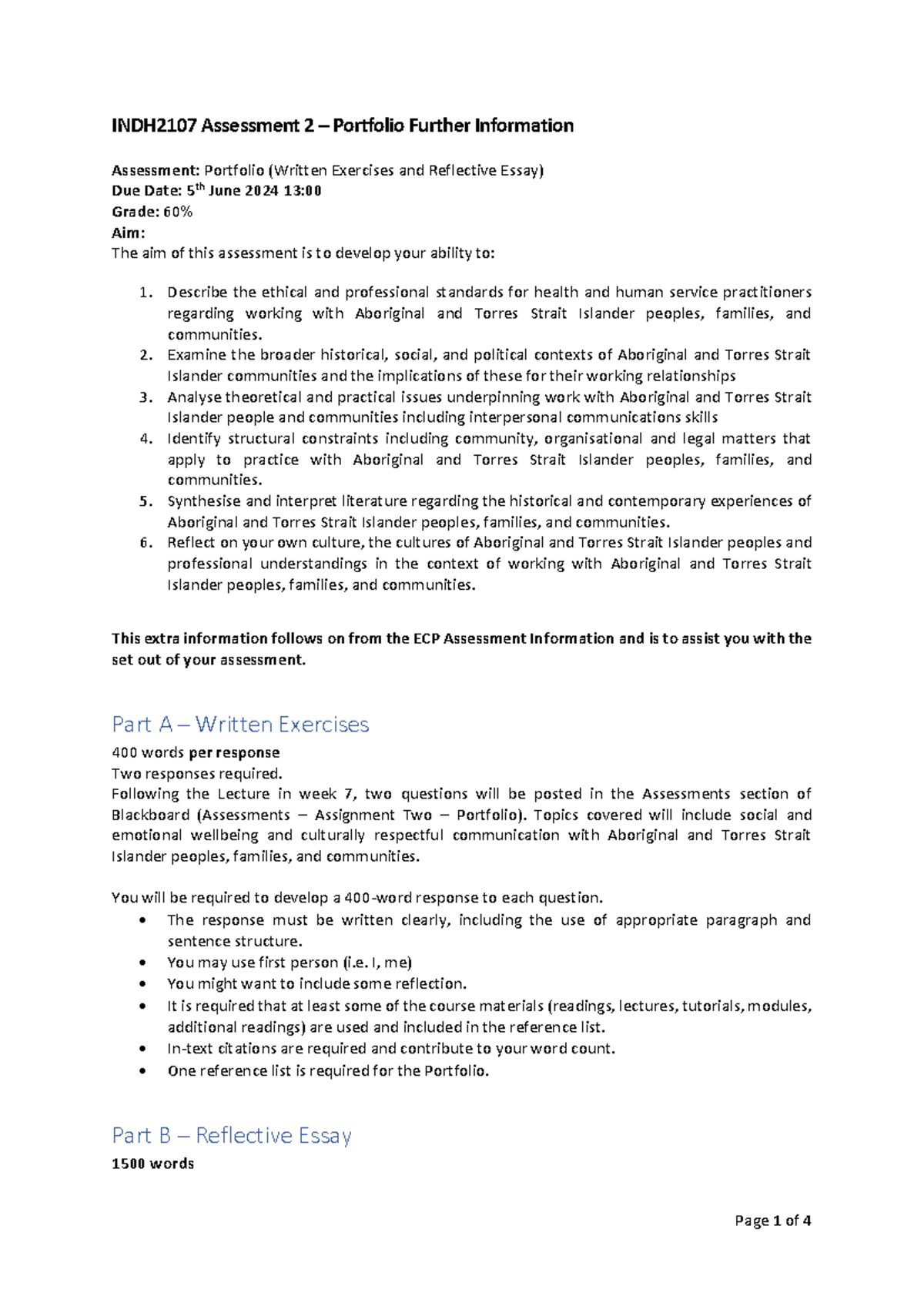 INDH2107 Assessment 2 Portfolio Further Information 2024 INDH2107