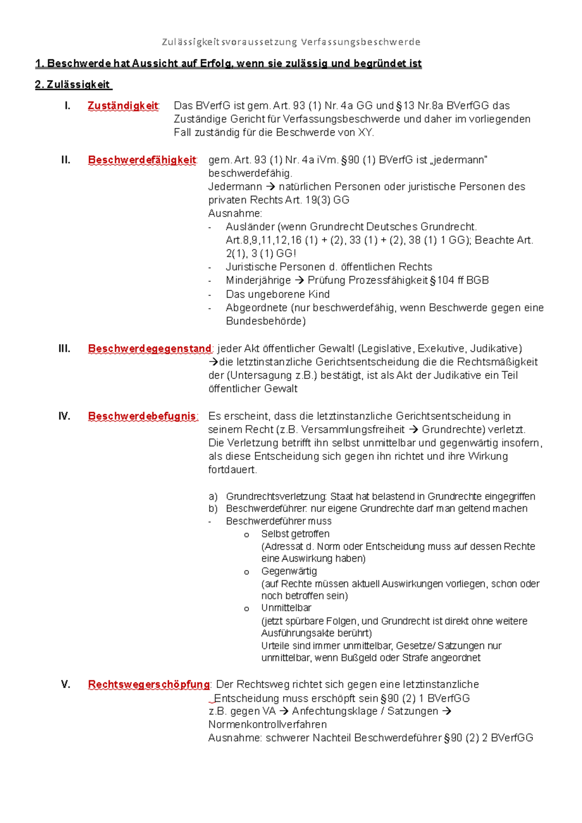 Zulässigkeitsvoraussetzung Verfassungsbeschwerde - Beschwerde Hat ...