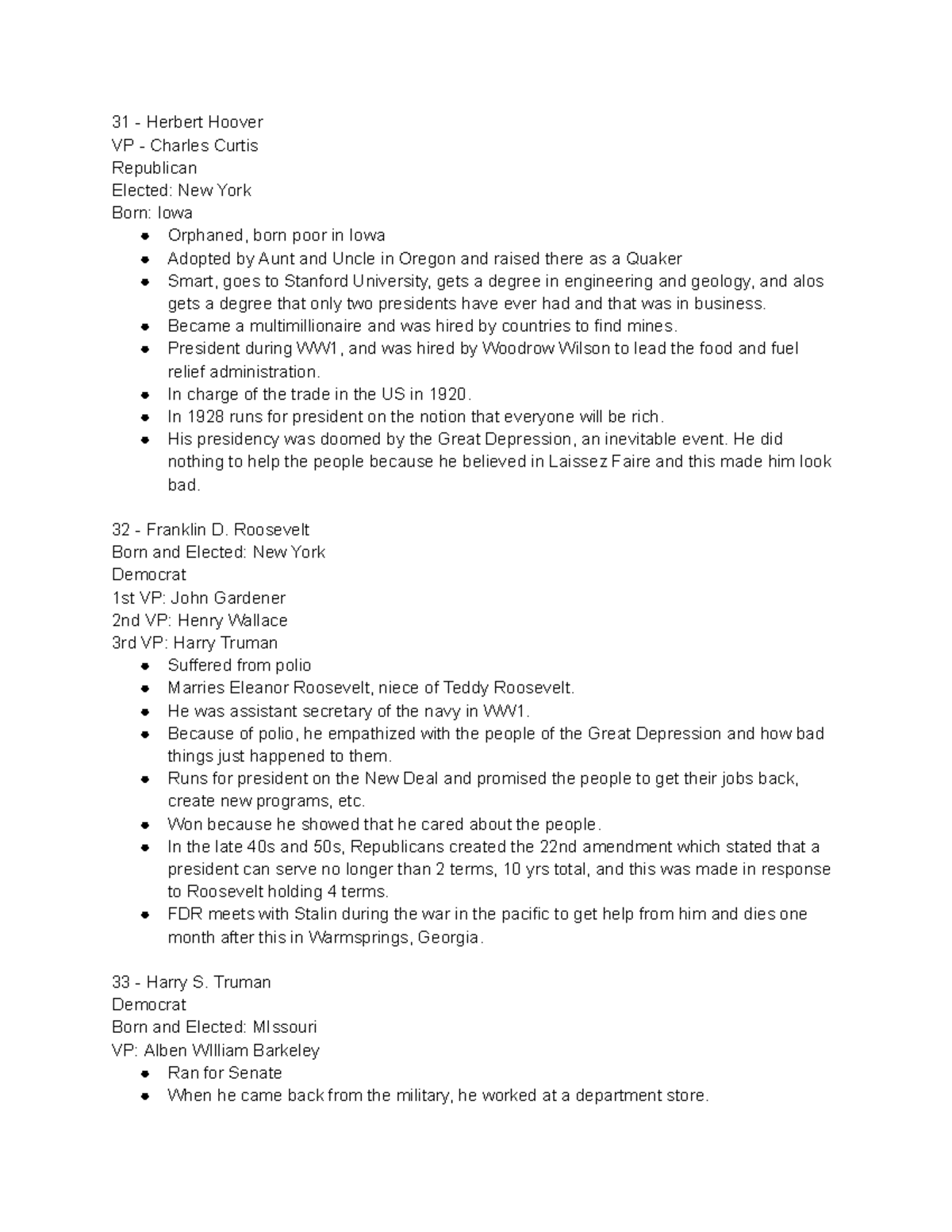 Apush Presidents 3135 31 Herbert Hoover VP Charles Curtis