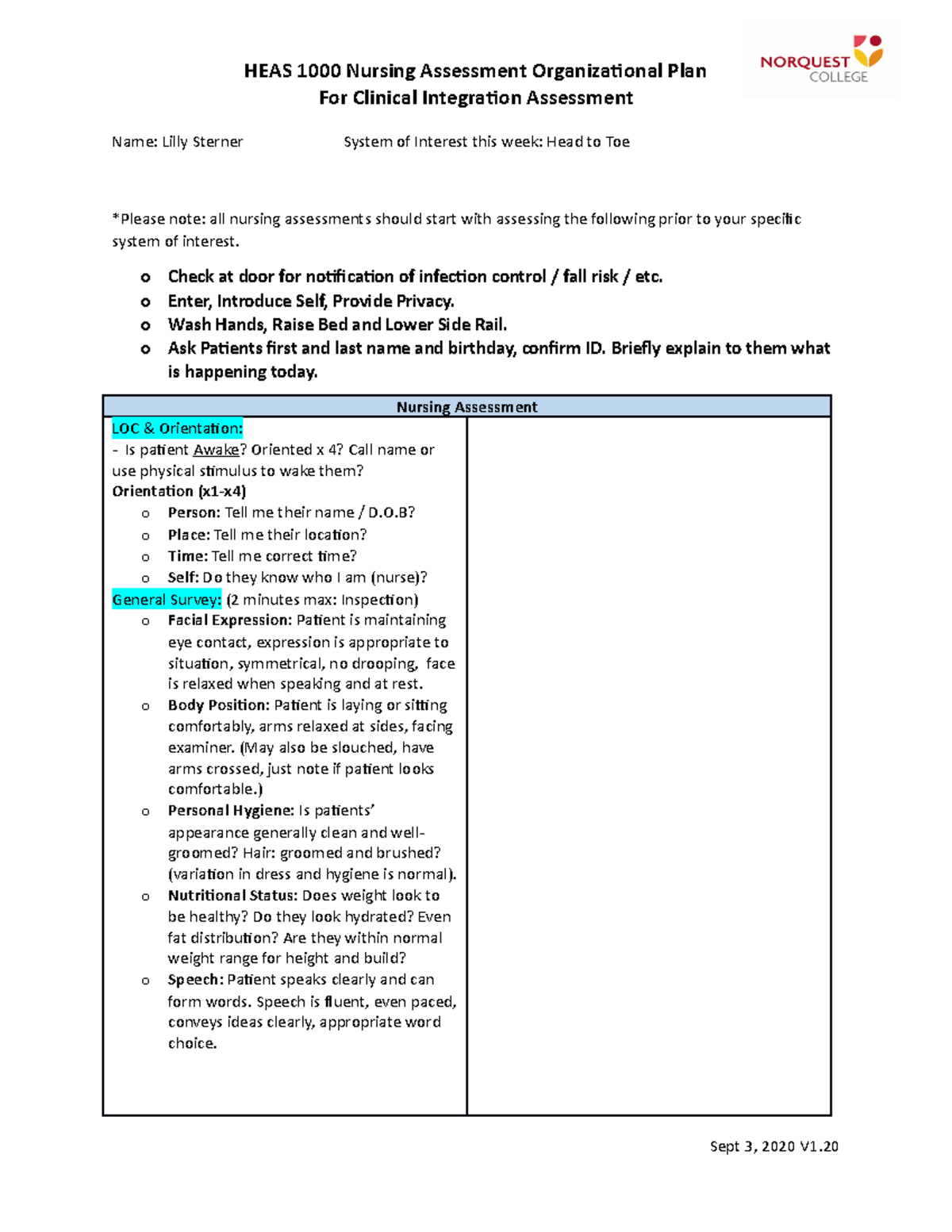 Heas Head To Toe Cia Org Plan 2020 For Clinical Integraion Assessment Name Lilly Sterner System Of Interest This Week Head To Toe Please Note All Nursing Studocu