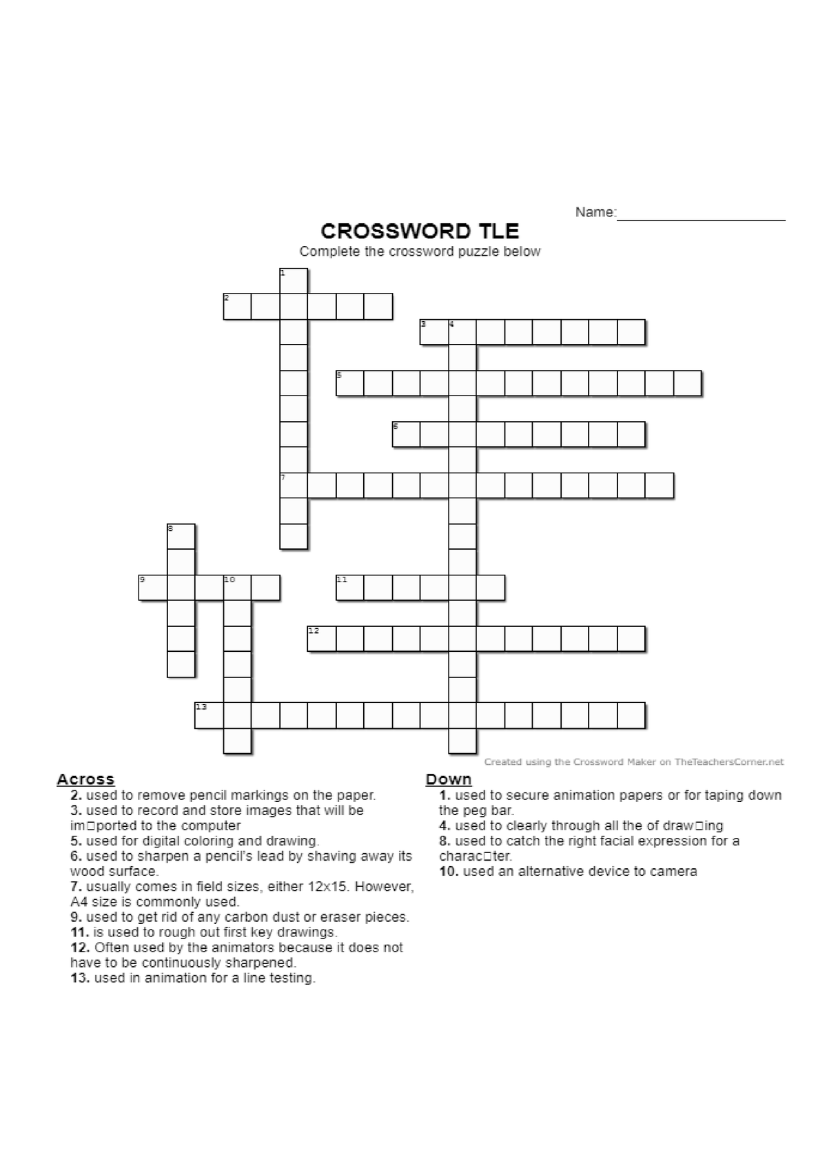 Crossword Puzzle notes Teaching Art in Elementary Studocu
