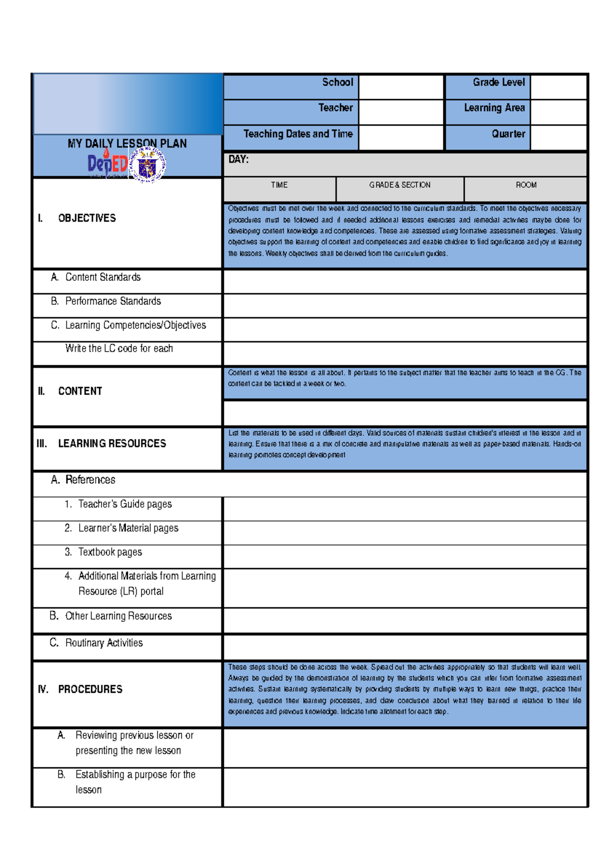 Daily Lesson Plan template - Bs biology - Studocu