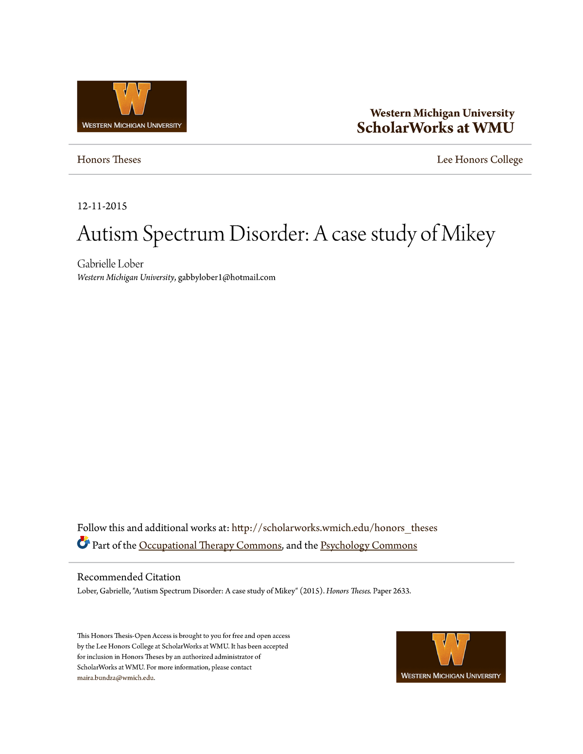 autism spectrum disorder a case study of mikey