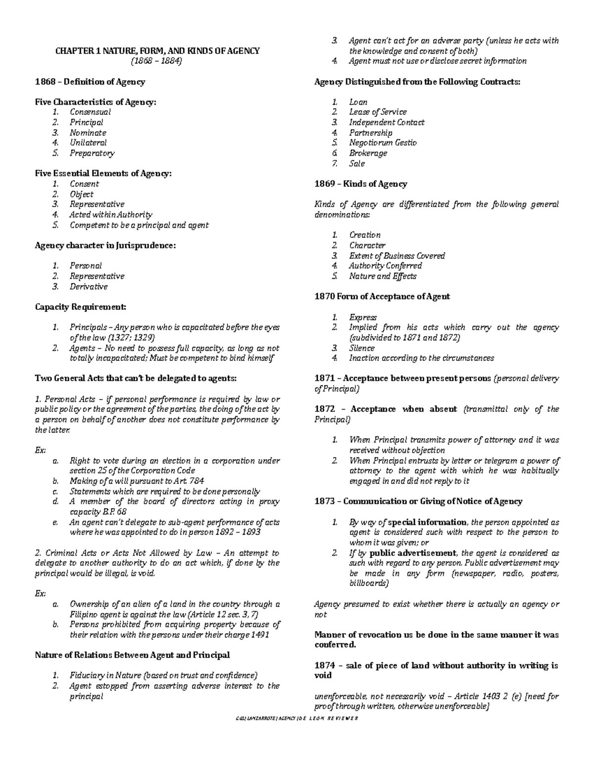 Agency-Summary Summary 000001 - CHAPTER 1 NATURE, FORM, AND KINDS OF ...