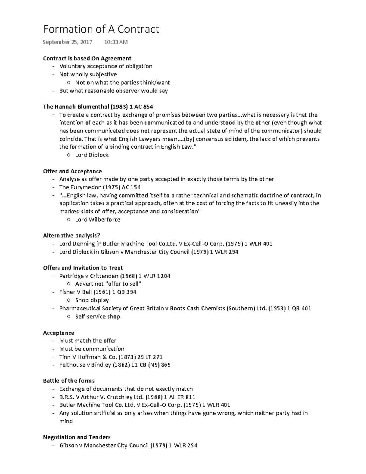 Formation of a Contract - Formation of A Contract September 25, 2017 10 ...