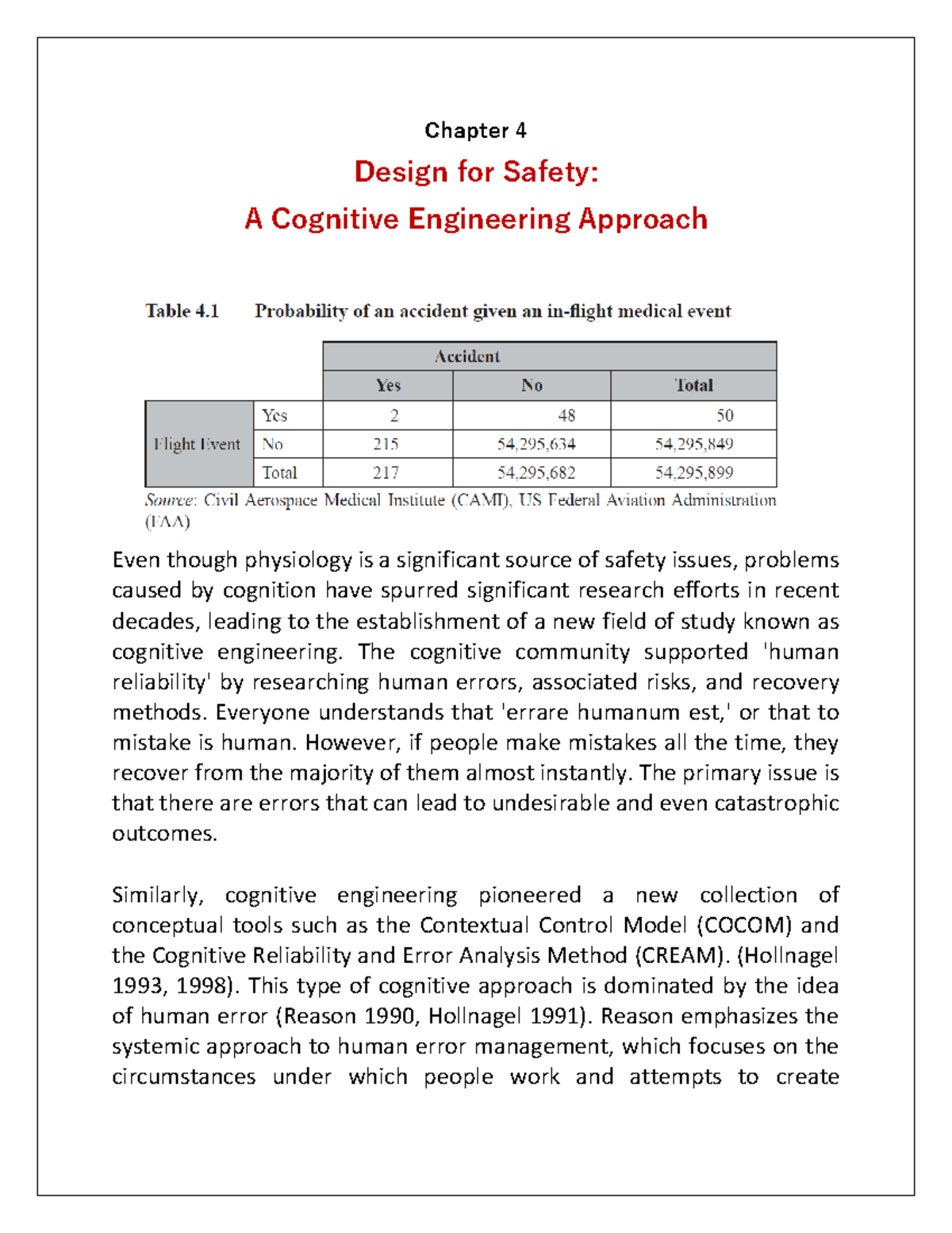 A Cognitive Engineering Approach 2 - Chapter 4 Design for Safety: A ...
