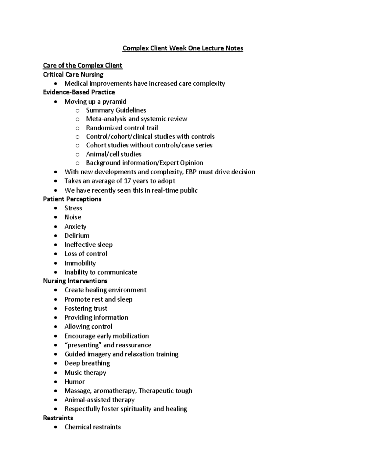 Complex Client Week One Lecture Notes - Studocu