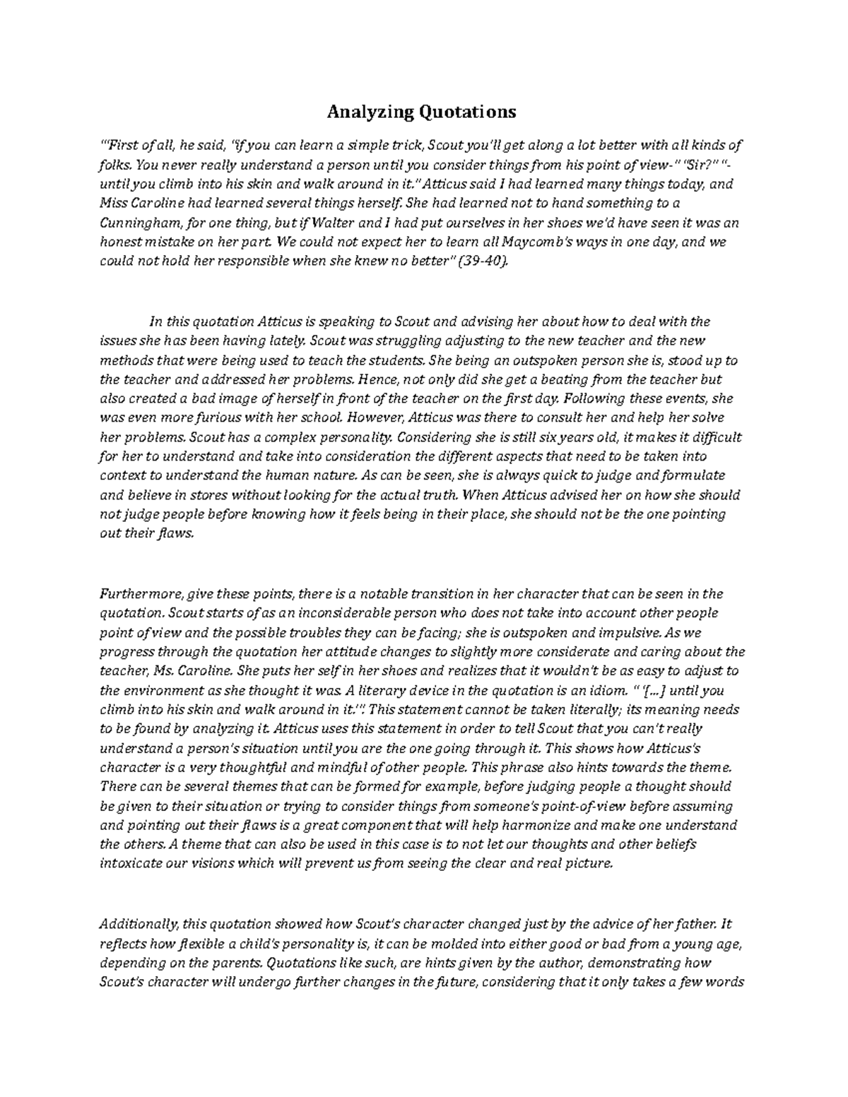 Analyzing Quotations - assignment - Analyzing Quotations “‘First of all ...