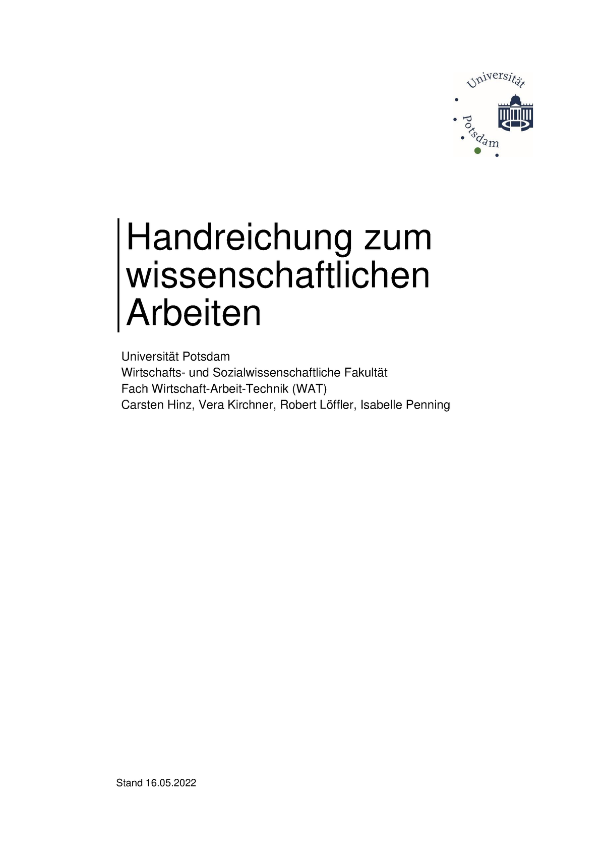 Handreichung Zum Wissenschaftlichen Arbeiten Stand 16 - Handreichung ...