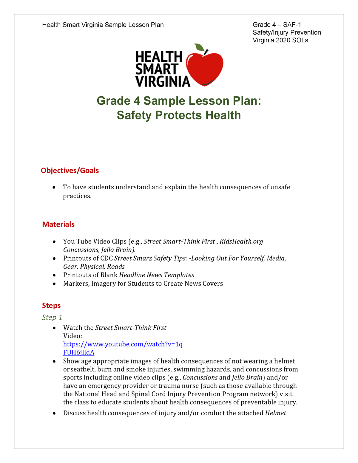 Gr4-saf-1-safety-protects-health Rev2021 - Health Smart Virginia Sample ...