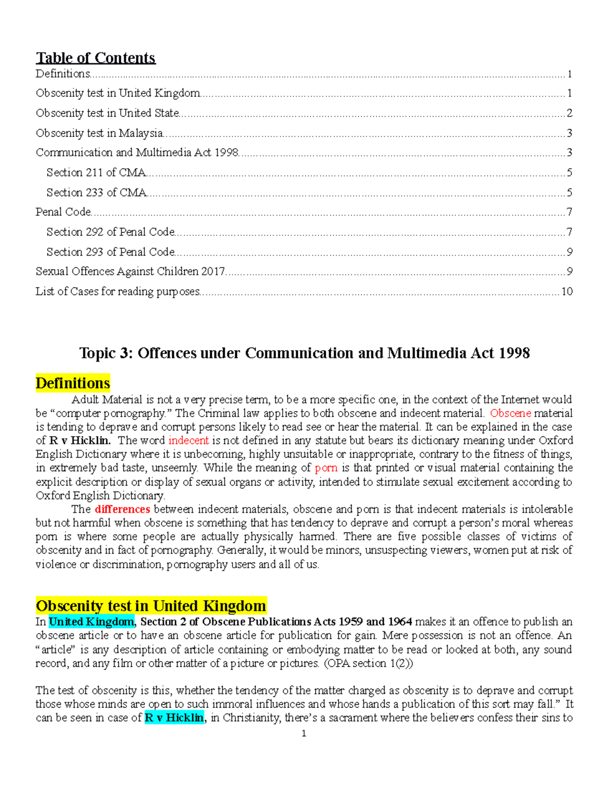 Topic 3 Communication and Multimedia Act 1998 Table of Contents