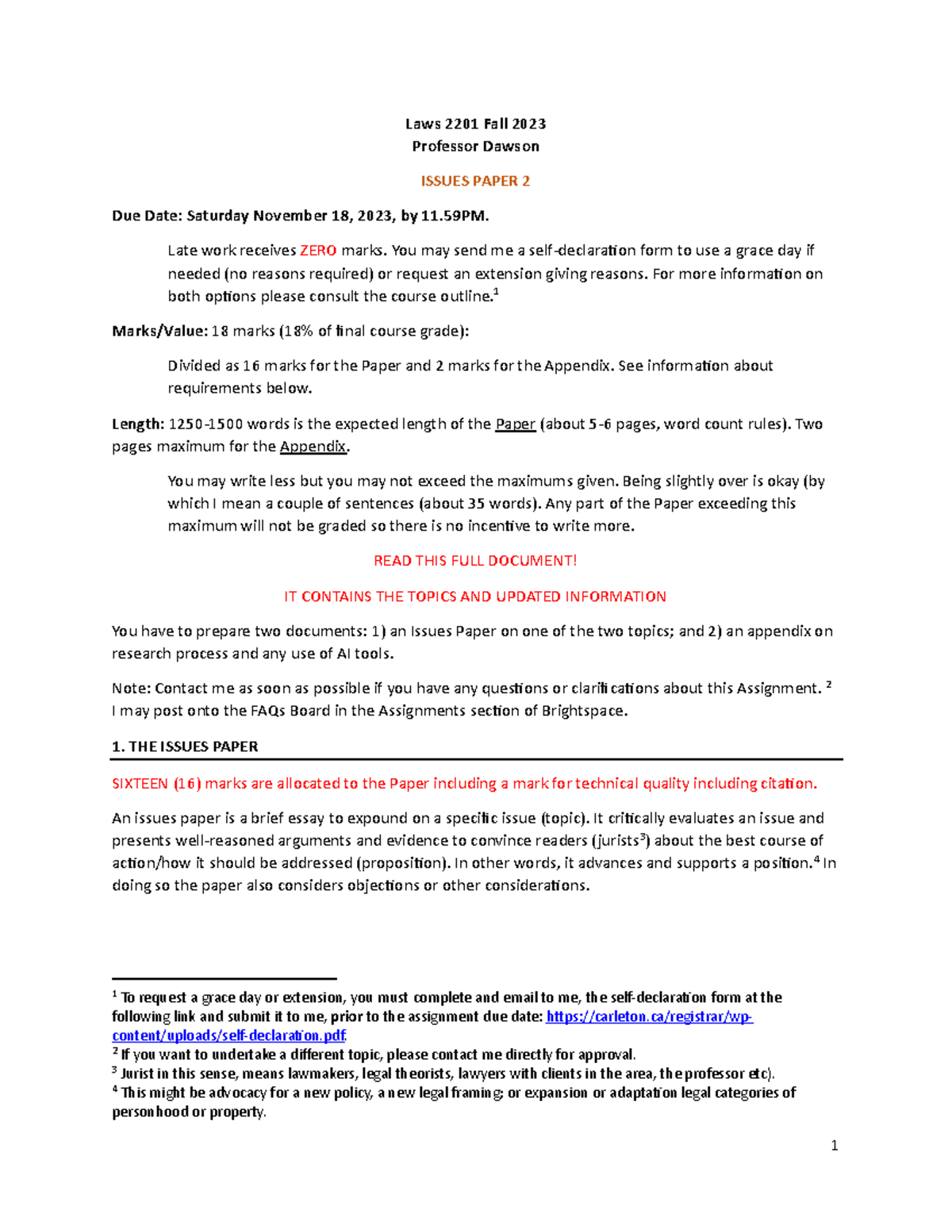 Issue Paper TWO Fall 2023 Posting - Laws 2201 Fall 2023 Professor ...