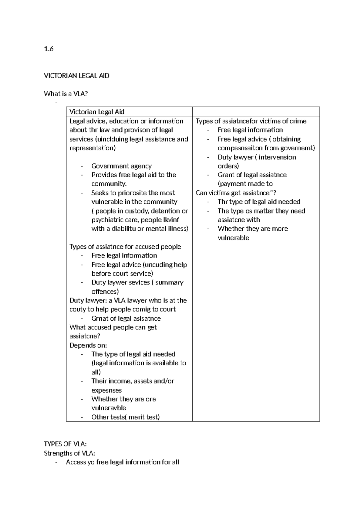 1.6 - Victorian Legal Aid - 1. VICTORIAN LEGAL AID What is a VLA ...