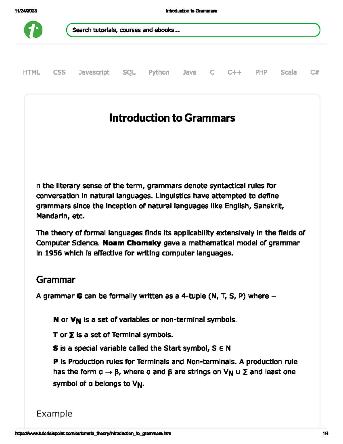 TOC Grammars Intro - Theory Of Computation - Studocu