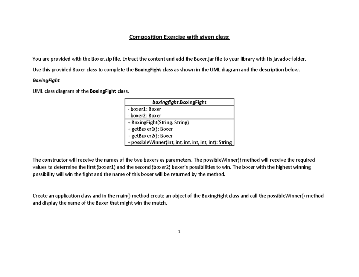 Composition Exercise - 1 Composition Exercise with given class: You are ...