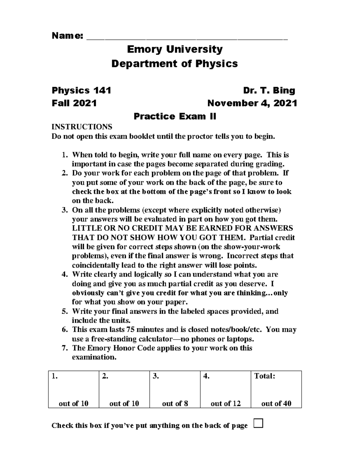 Exam 2 Practice , Rotantialnal dymanics and stuff like this - Emory ...