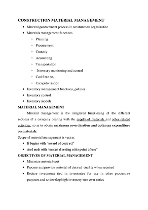 objectives of material management
