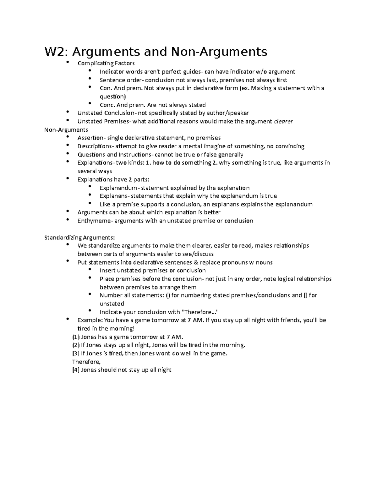 Critical Thinking Week 2 Notes - W2: Arguments and Non-Arguments ...