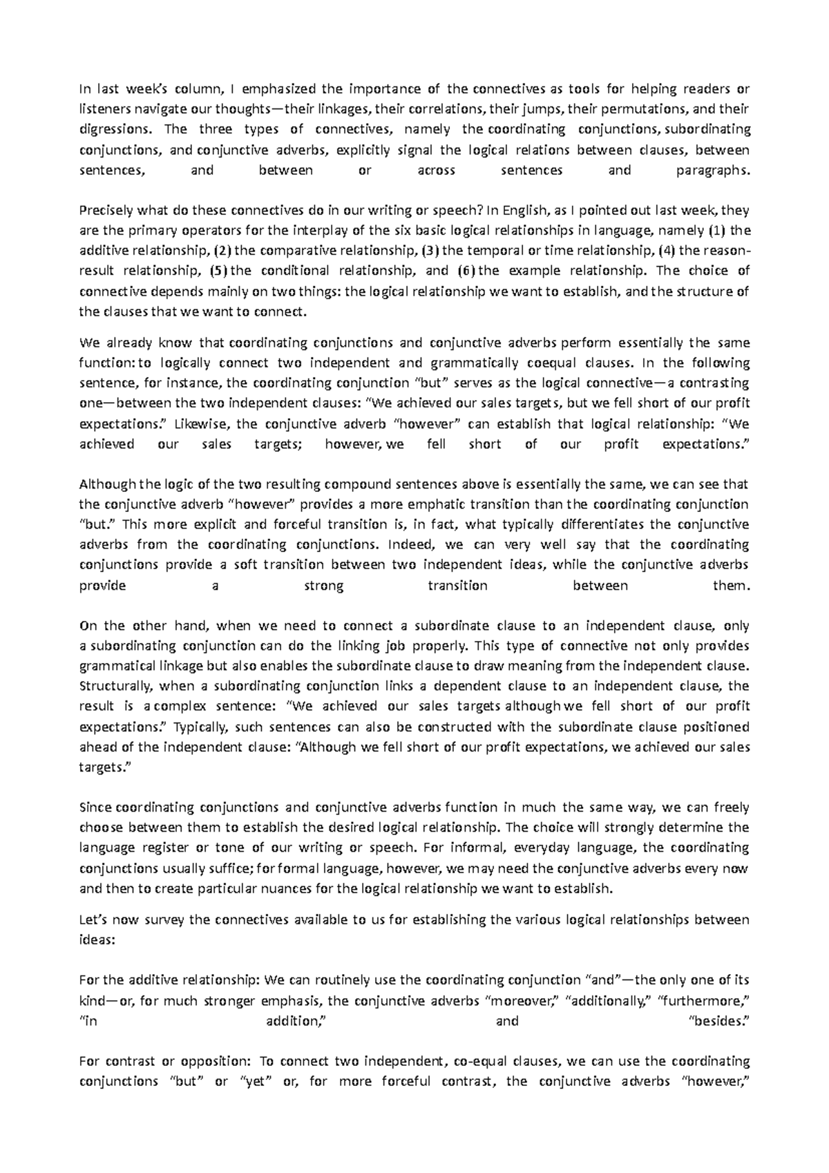 Connectives - The three types of connectives, namely the coordinating ...