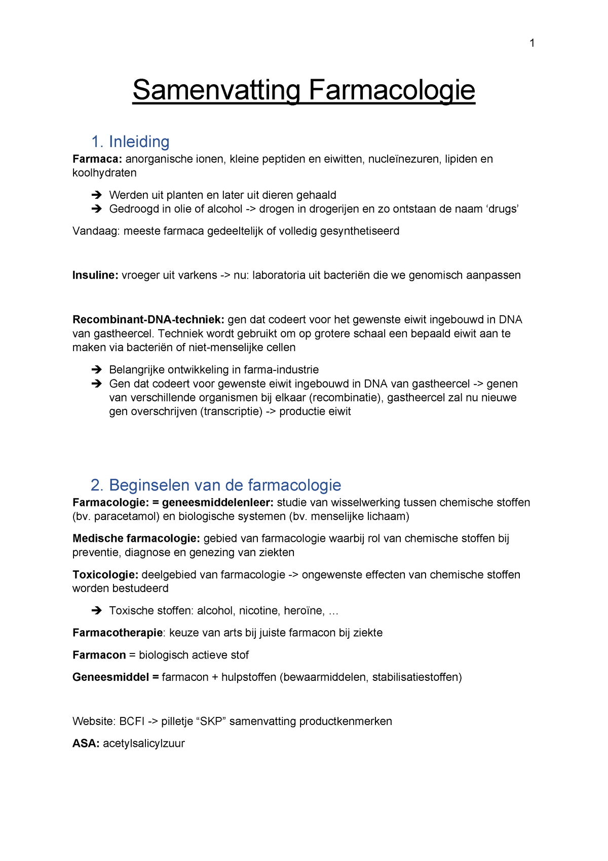 Samenvatting Biochemie 1b - Samenvatting Farmacologie 1. Inleiding ...