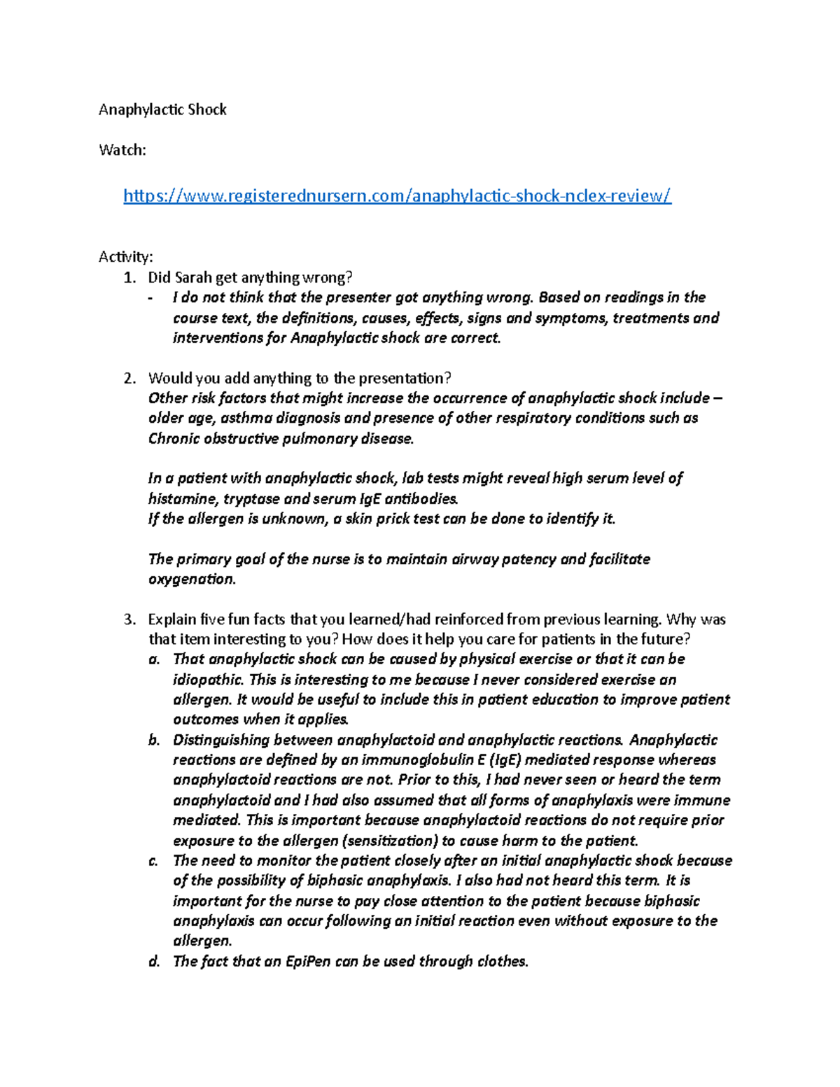 Anaphylactic Shock Anaphylactic Shock Watch registerednursern